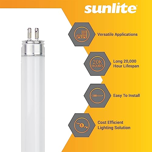 Sunlite 30400 F24T5/830/HO 2 Foot T5 Linear Fluorescent Lamp, 24 Watts, 1800 Lumens, 3000K Warm White, Miniature G5 Bi-Pin Base, ROHS Compliant, High Performance Straight Tube, 40 Pack - color: 3000k, style: 24 watts (22.20-Inch)