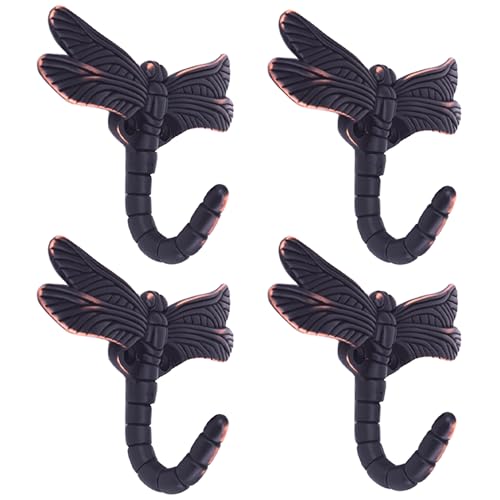 Dragonfly Hooks Wall Hooks for Hanging, Oil Rubbed Bronze Coat Hooks Wall Mounted Towel Hooks,Heavy Duty Key Holder for Decor,Pack of 4 - color: Oil Rubbed Bronze