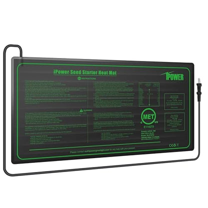 iPower Durable Seedling Heat Mat Warm 10" x 20" Hydroponic Heating Pad Waterproof for Seed Starting Greenhouse and Germination - size: 10" x 20", style: 1 Pack