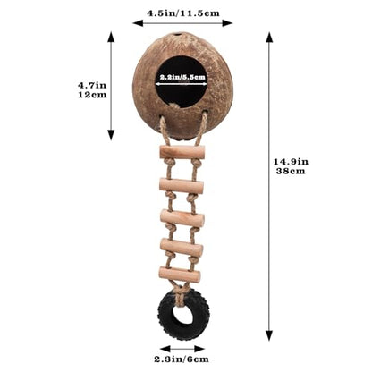 Hermit Crab Climbing Toy, Natural Coconut Reptile Hideout with Ladder, Hanging Coconut Reptile House, Cage or Tank Cave Habitat Accessories, Suitable for Gecko Snake Lizard Chameleon Hermit Crab