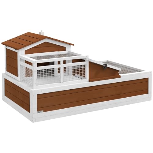Two-Story 3-Room Comfortable Tortoise Habit for Small and Medium Tortoises with Balcony Durable Construction 44x25.5x25 Weather-Proof Coffee Brown