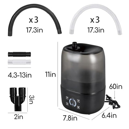 Reptile Fogger Humidifier with Timing, 4L Large Digital Reptile Fogger Terrarium Humidifiers with Double Extension Tube Automatic Reptile Misting System