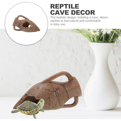 Compact Reptile Cave Hideout with Vivid Desert Landscaping for Snake and Turtle Habitat, Safe Sturdy Shelter Box for Small Reptiles and Amphibians, Aquarium Tank Decor