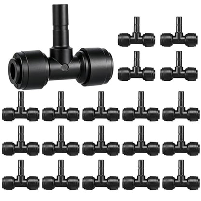 20 Pack 1/4" Push to Connect Fittings Tee Connectors,Reptile Mister System 1/4" Quick Connect Fittings,Reptile Mister Fittings for Aquarium,Vivarium,Irrigation System - size: 20 Pack 1/4" Tee