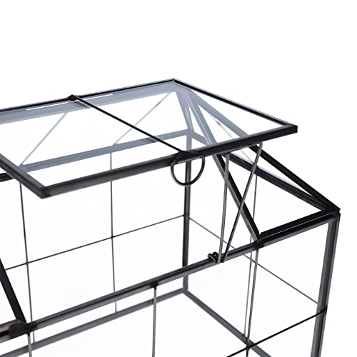 HighFree Geometric Terrarium Planter with Swing Lid, House Shape Black Handmade Glass Box, Vintage Tabletop Miniature Terrarium, for Succulent, Cacti, Air Plants (Not Watertight - 9.2x5.5x7.3 inch)