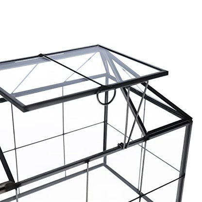 HighFree Geometric Terrarium Planter with Swing Lid, House Shape Black Handmade Glass Box, Vintage Tabletop Miniature Terrarium, for Succulent, Cacti, Air Plants (Not Watertight - 9.2x5.5x7.3 inch)