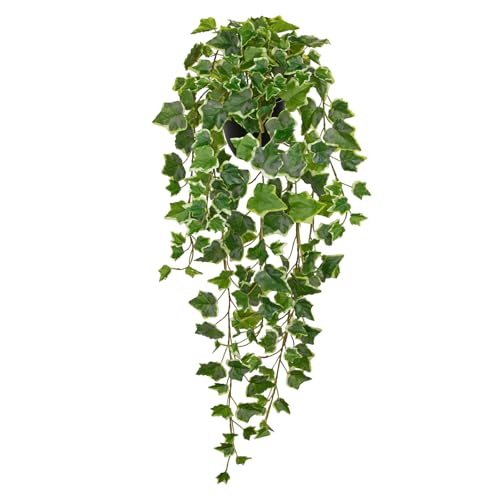 Hollyone Artificial Hanging Plants Potted 31.4" Fake Ivy Vine Faux Ivy Leaves Hanging Greenery Plant in Black Pot for Home Indoor Wall House Room Patio Shelf Office Decor - color: Green White, size: Plant Potted