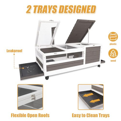 Ketive Tortoise Habitat Large Wooden Tortoise House Indoor & Outdoor, Reptile Cage for Small Animals-Leakproof Tray (Grey, 23" D x 38.98" W x 14.5" H) - size: 23"D x 38.98"W x 14.5"H