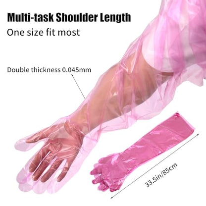 Anxingo 50Pcs Disposable Plastic Veterinary Insemination Rectal Long Arm Gloves for Field Dressing Gutting 35 inch Length - color: Red