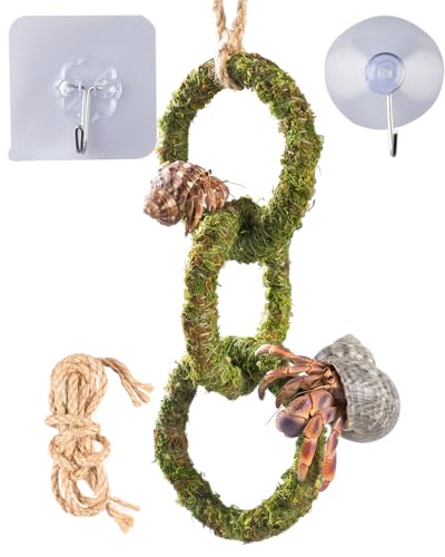Hermit Crab Climbing Toy, Hanging Moss Climbing Rings for Hermit Crab Tank Accessories, 11 in Crabitat Decor with Rope, Textured Hermit Crab Climbing Accessory for Small Hermit Crabs