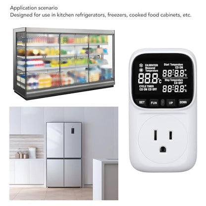 Digital Thermostat Plug Socket, LCD Backlit Screen Temperature Controller with IP67 Probe, Heating Cooling Switch Outlet for Fish , Greenhouse, Reptile Terrarium