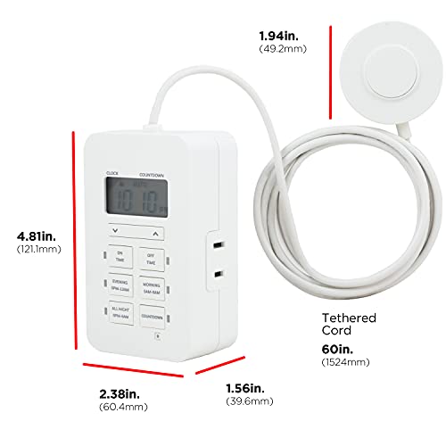 UltraPro Dimmable Digital Outlet Timer with dual polarized sockets, 5ft tether, indoor use, programmable scheduling, countdown function, lamp control, plug-in design, white, single pack, model 50016 - size: 1 Pack