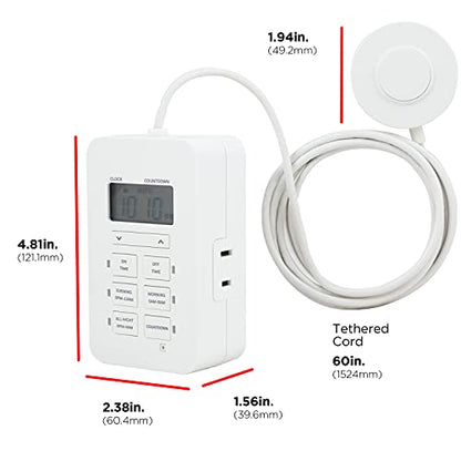 UltraPro Dimmable Digital Outlet Timer with dual polarized sockets, 5ft tether, indoor use, programmable scheduling, countdown function, lamp control, plug-in design, white, single pack, model 50016 - size: 1 Pack