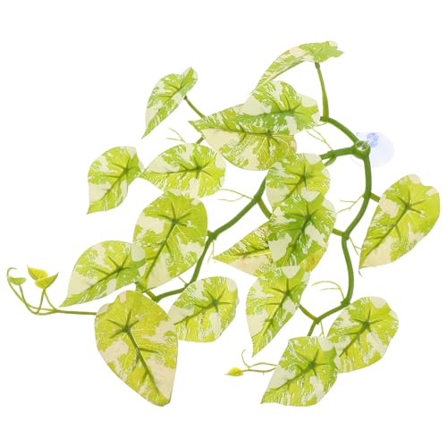BESPORTBLE Reptile Habitat Artificial Climbing Plants with Suction Cup, Fake Hanging Leaves for Reptile Tank Decor, Terrarium Plant Ornament for Lizards and Amphibians
