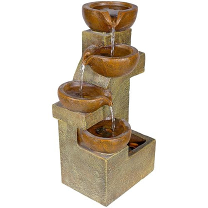 Alpine Corporation WCT726 | 16"H Indoor/Outdoor Tabletop Tiered Pouring Pots Waterfall Fountain — Natural Stone-Look Finish Adds Rustic Charm — Brown - style: 16"H - Brown 5-Tier Pouring Pots