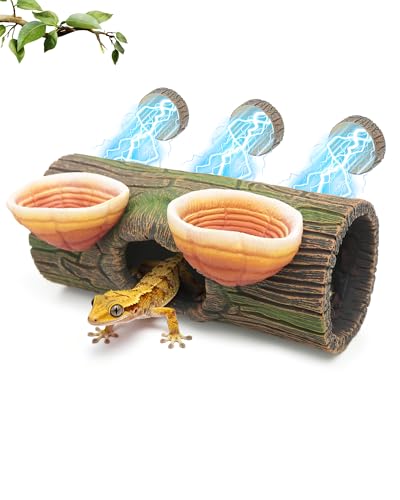 REPTITRIP 2 in 1 Magnetic Crested Gecko Hide, Reptile Hideout & Water Dish Food Bowl, Resin Hollow Log Cave, Reptile & Amphibian Habitat Hideouts