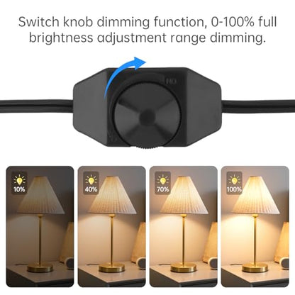 RTNLIT Lamp Dimmer Switch with Cord, 1.4m/4.59 Feet Extension Power Cable for Halogen and Incandescent Bulbs lamp, Compatible with LED dimmable Lights
