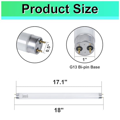 18 Inch T8 15 Watt Black Light Bulbs, F15T8/BL Fluorescent Lamp for 30W Machine, Black Light Bulbs, 365-nm Black Light, G13, 4 Pack