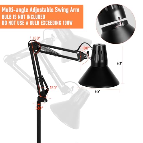 Reptile Heat lamp Reptile Light Fixture with Heat Lamp Stand,Height Range from 15.7inch to 74.3inch with 360°Adjustable Swing Arm for Bearded Dragon Turtles Snake and Chicks - size: 15.7-74.3 inches (with Lampshade)