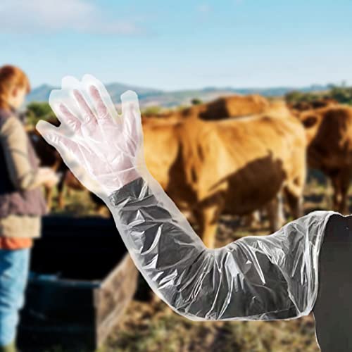 Anxingo 50Pcs Disposable Plastic Veterinary Insemination Rectal Long Arm Gloves for Field Dressing Gutting 35 inch Length - color: Transparent