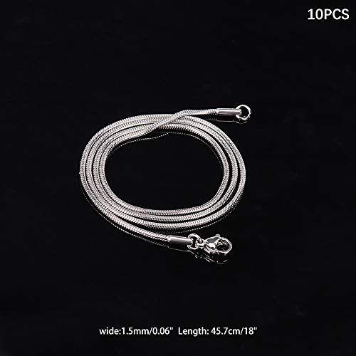 arricraft 10PCS 18 Inches Stainless Steel Chains with Lobster Claw Clasps 1.5mm Snake Chains for Necklace DIY Jewelry Making-Stainless Steel Color