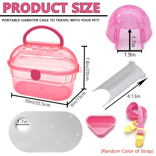kathson Portable Hamster Cage Dwarf Hamster Carry Case Syrian Hamster Carry Travel Cage with House Food Bowl Adjustable Strap Pet Outgoing Cages Carrier for Small Hamster Young Guinea Pig Pink - color: Pink | Hamster Carriers
