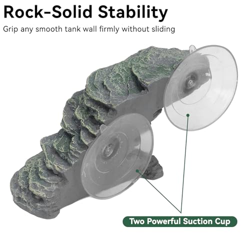 Turtle Basking Platform with Suction Cup, Resin Baby Tortoise Climbing Ramp Rock for Aquarium, Resting Terrace Stone Reptile Dock Ornament for Terrapin Lizard Frogs Newts Tank