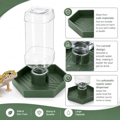 Reptile Water Dispenser, Terrarium Tank Reptiles Food Feeders Bowl, Reptile Water Feeder, Automatic Water-Dispenser, Bearded Dragon Water-Bowl, Small Water-Dish for Lizards Turtles Snake (12.5x10.8cm)