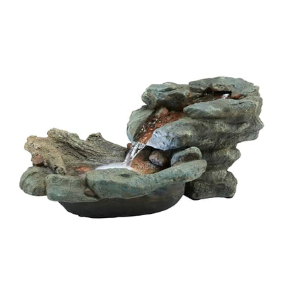 Alpine Corporation 20" Long Indoor/Outdoor River Rock Waterfall Tabletop Fountain with LED Lights - style: River Rock w/ LED's