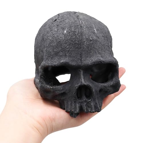 Oooct Resin Skull Sculpture, Black, Reptile Hideout for Fish, Bearded Dragon, Ball Python, Leopard Gecko, 4.7 x 3.5 x 3.7 Inch - color: Black, size: Simulated Human Skull