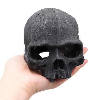 Oooct Resin Skull Sculpture, Black, Reptile Hideout for Fish, Bearded Dragon, Ball Python, Leopard Gecko, 4.7 x 3.5 x 3.7 Inch - color: Black, size: Simulated Human Skull