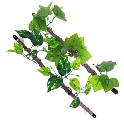 2pcs Artificial Green Plastic Reptile Vines with Suction Cups for Terrarium and Reptile Tank Climbing Branches, Versatile Use and Complex Climbing Structures for Snakes and Lizards