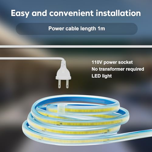 2 Meter Bright LED Strip Lights AC 110V with US Plug 6.56 Foot IP67 Waterproof COB LED Rope Lights for Kitchen Under Cabinet Lighting 6000K Cold White (Cold White, 6.56ft) - color: Cold White 6000K, size: 6.56ft