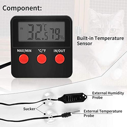 iPower 8"x12" Reptile Under Tank Heating Pad Heat Mat Terrarium Heater Warmer, Digital Thermometer and Hygrometer with Temperature and Humidity Probe for Amphibian Pet and Small Animals - size: 8 X 12 Inch, style: Pad + Thermo & Hygrometer