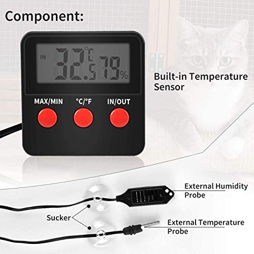 iPower 4"x7" Reptile Heat Mat Under Tank Warmer Terrarium Heating Pad with Temperature Adjustable Controller, Thermometer and Hygrometer with Temperature and Humidity Probe for Amphibian and Pet - size: 4 X 7 Inch, style: Adjustable Pad + Thermo & Hygrome