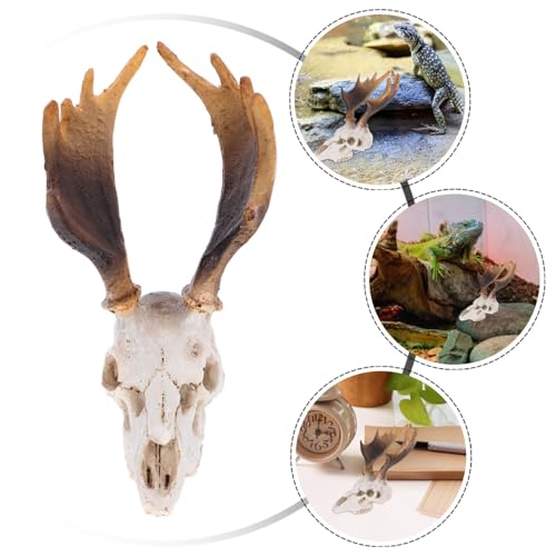 MERRYHAPY Reptile Skull Decor Resin Deer Skull Hideout Cave Safe Light Reptile Tank Decor