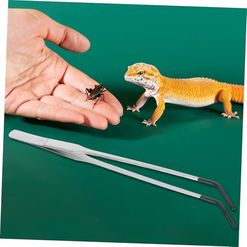 VILLCASE 2pcs Stainless Steel Curved Aquarium Tweezers Rubber Tips for Reptile Feeding for Snakes Turtles Lizards and Safe Pet Feeding Tongs