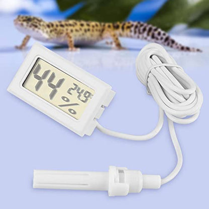 LCD Digital Temperature Humidity Display Thermometer Hygrometer, Integrated Thermometer Hygrometer with External Probe, for Reptile