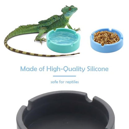 3 Pack Reptile Feeding Bowl Silicone Reusable Feeder for Small Reptile Lizard Gecko Frog Snake Turtle Hermit Crab