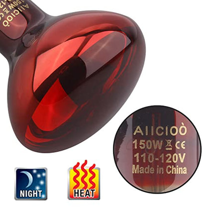 Aiicioo Reptile Red Night Light Bulb - 150W Reptile Heat Lamp Bulb Infrared Basking Spot Lamp for Bearded Dragon Lizard Turtle Hermit Crab Leopard Gecko Snake Chameleon Tank - color: ['Red'], size: ['150W']