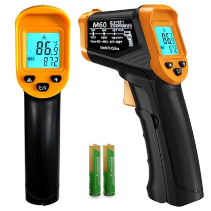 Digital Infrared Thermometer Gun -58 to 1112 Degrees Fahrenheit Adjustable Emissivity&MAX&MIN Non Contact IR Thermometer Laser Temperature Gun for Cooking,Food,Pizza,Oven,Grill(not for Human)