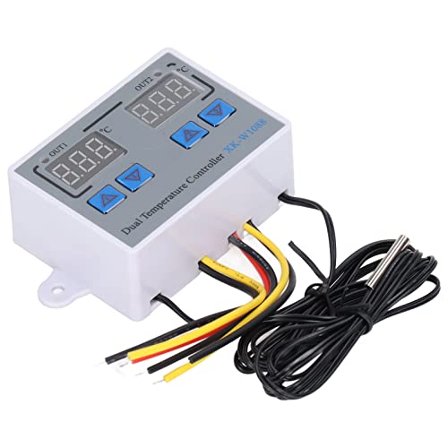Digital Dual Display Temperature Humidity Controller Thermostat Switch with 10K Sensor for HVAC Greenhouse Reptile Terrarium 12V Power ABS Housing 1M Cable