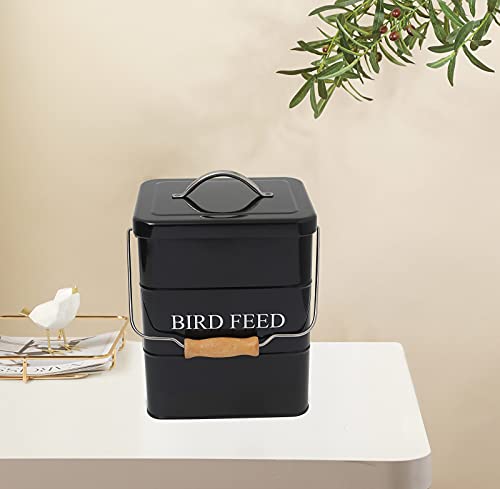 Morezi Bird seed and feed storage tin with lid Included - white-coated carbon steel - tight fitting lids - storage canister tins - Black - color: Black