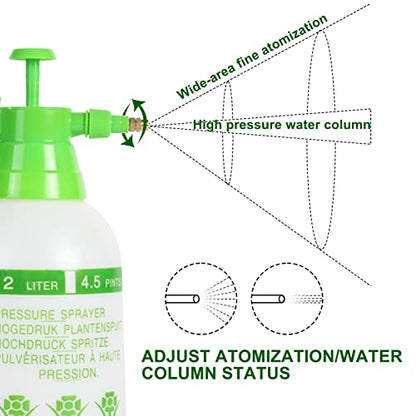 68oz Garden Pump Sprayer, 2L Hand Pressure Sprayer Bottle, 0.5 Gal Lawn Adjustable Sprayer for Plant Mister Spraying Weeds Home Cleaning Watering (Green) - color: Green