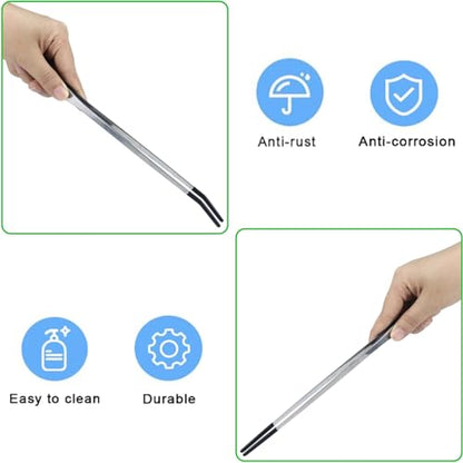 2Pcs Reptile Feeding Tong with Rubber Tip Aquarium Tweezers Stainless Steel Straight Curved Feeding Tong Long Handle Terrarium Feeder Tool for Tank Lizards Bearded Dragon Spider Snake - size: 10Inch