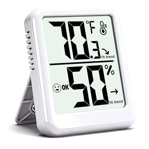 Room Thermometer Indoor Hygrometer Humidity Meter Gauge Digital Temperature and Humidity Sensor Monitor for Home Office House Pets Plants - AAA Battery Included - color: White - Upgraded Version, size: 1 - Pack