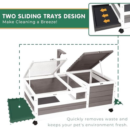 Tortoise Habitat Tank Indoor Outdoor, Wooden Tortoise House with Detachable Legs, 2-Room Reptile Turtle Enclosure Cage for Small Animals, Lamp Holder, Leakproof Tray, Grey - size: 78"L x 23"W x 14"H