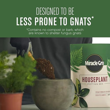 Miracle-Gro Houseplant Potting Mix - Fertilized Indoor Plant Soil for Containers, Designed to be Less Prone to Gnats, 4 qt. - size: 1 Pack, style: Houseplant