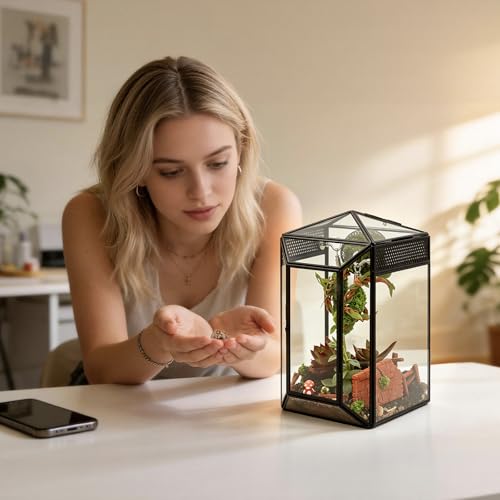 Glass Jumping Spider Enclosure Kit,Escape Proof Gothic Spider Tank | Fence Kits Terrarium Desktop Display Habitat for Jumping Spiders,Arboreal Tarantulas,Critter Keeper(No Plants)
