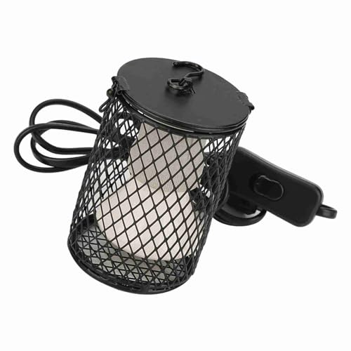 100W Reptile Heat Lamp Bulb with Cage, Ceramic Heat Emitter Reptile Heat Lamp Bulb with Hanging Hook, Bird Heat Bulbs with Lampshade for Reptiles, Turtle (US Standard 110-120V 100W) - color: Black